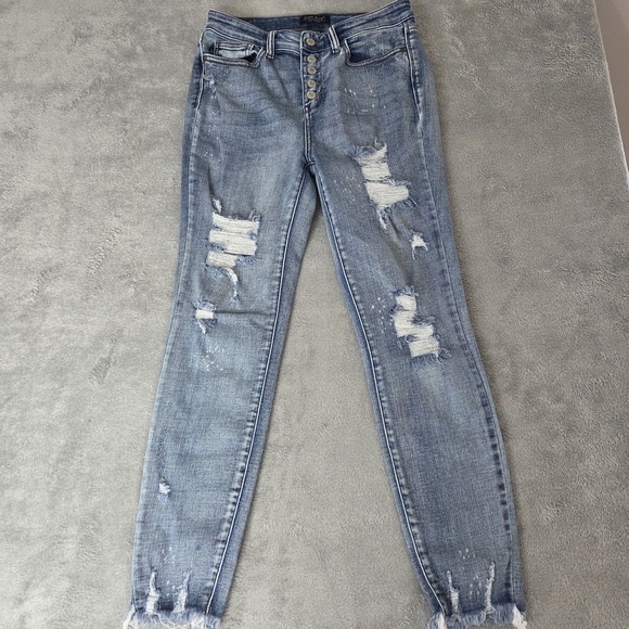 Judy Blue Denim - Judy Blue Skinny Fit Button Fly Distressed Raw Hem Denim  Jeans Womens Size 9/29